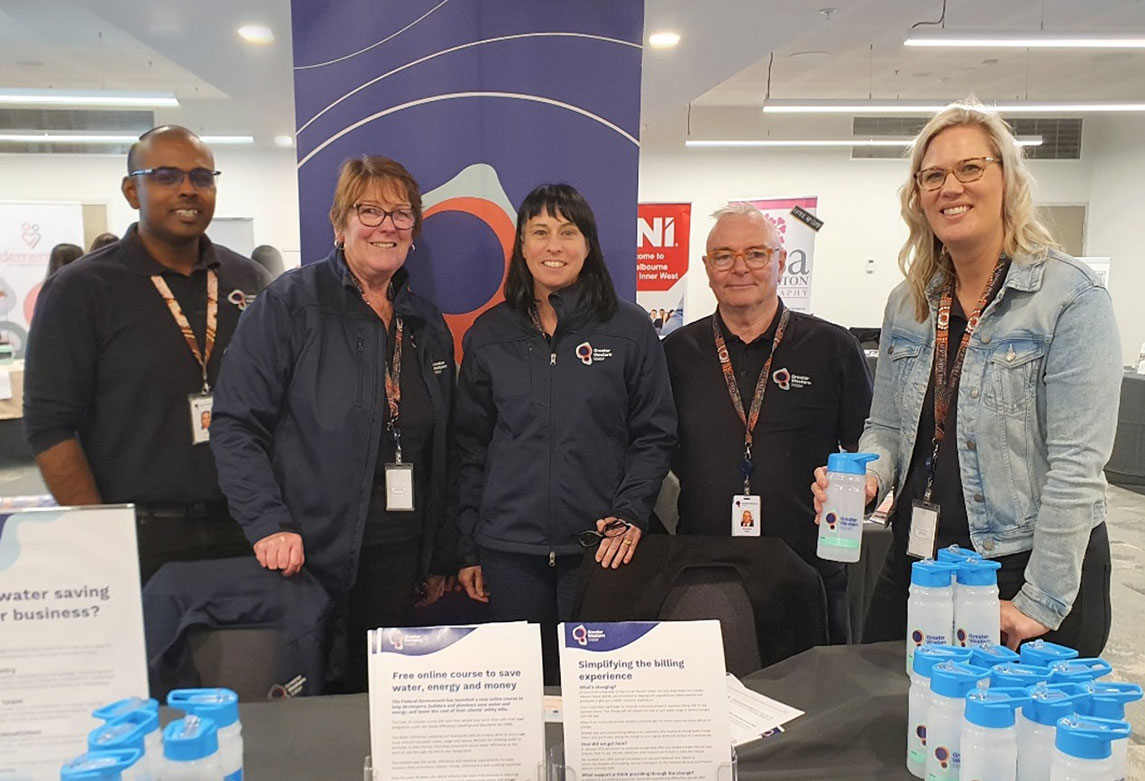 A photograph of five Greater Western Water representatives at the Sunbury Business Expo