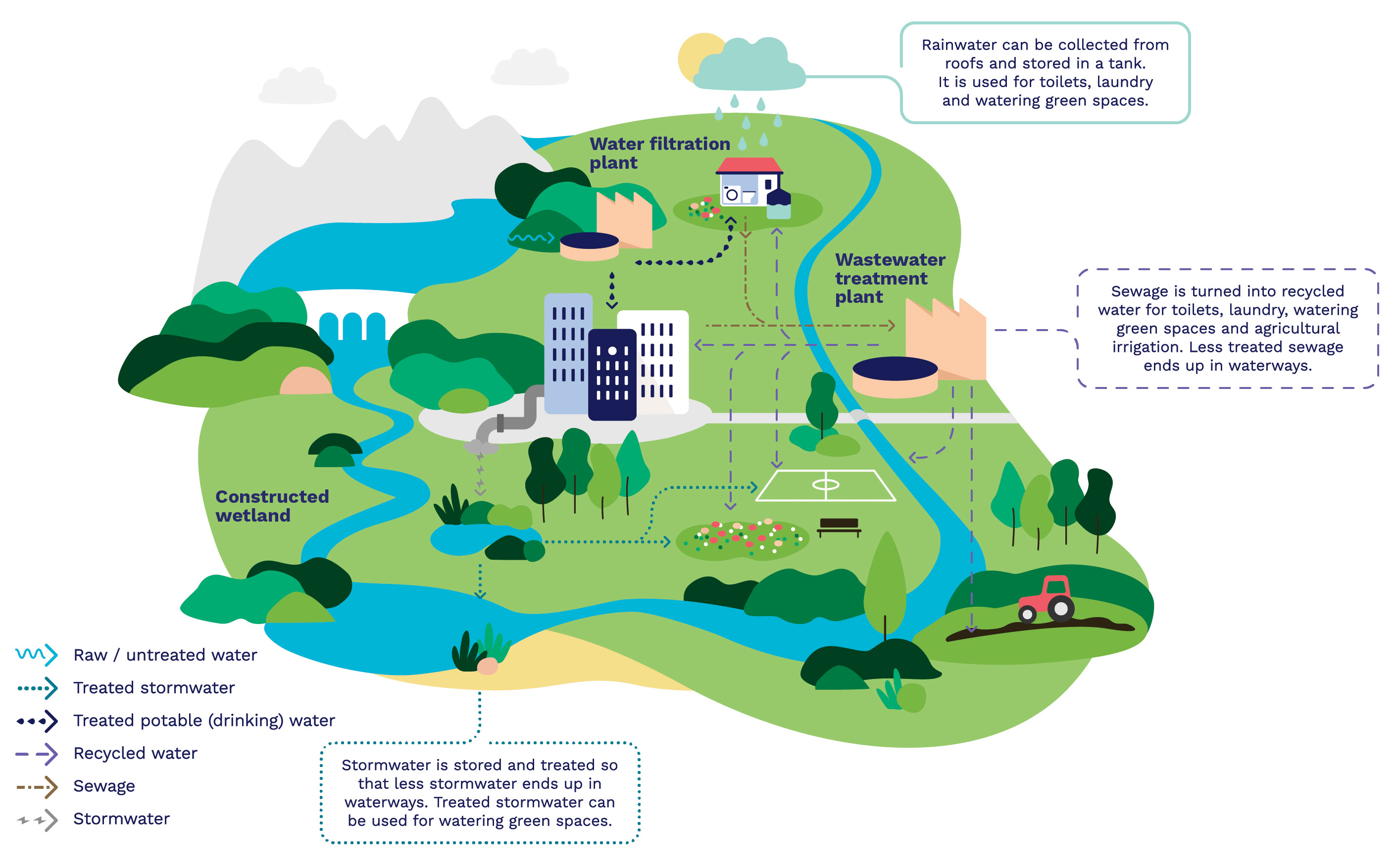 Infographic showing the urban water cycle and the role of integrated water management.