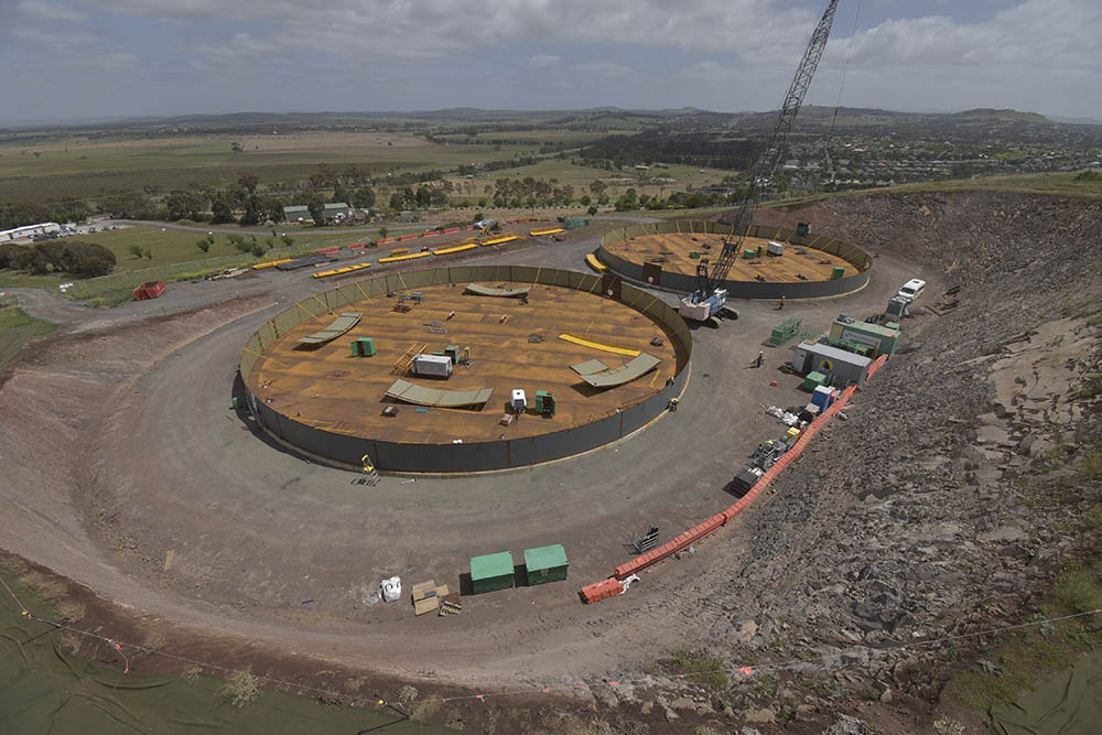 An aerial view of the 30 megalitre water tank being built in Melton.