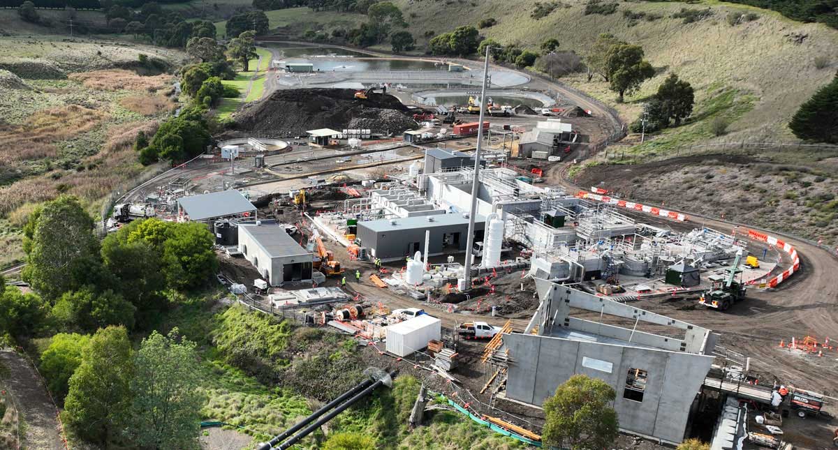 An aerial view of the construction works being undertaken at the facility. The image shows several buildings being constructed.