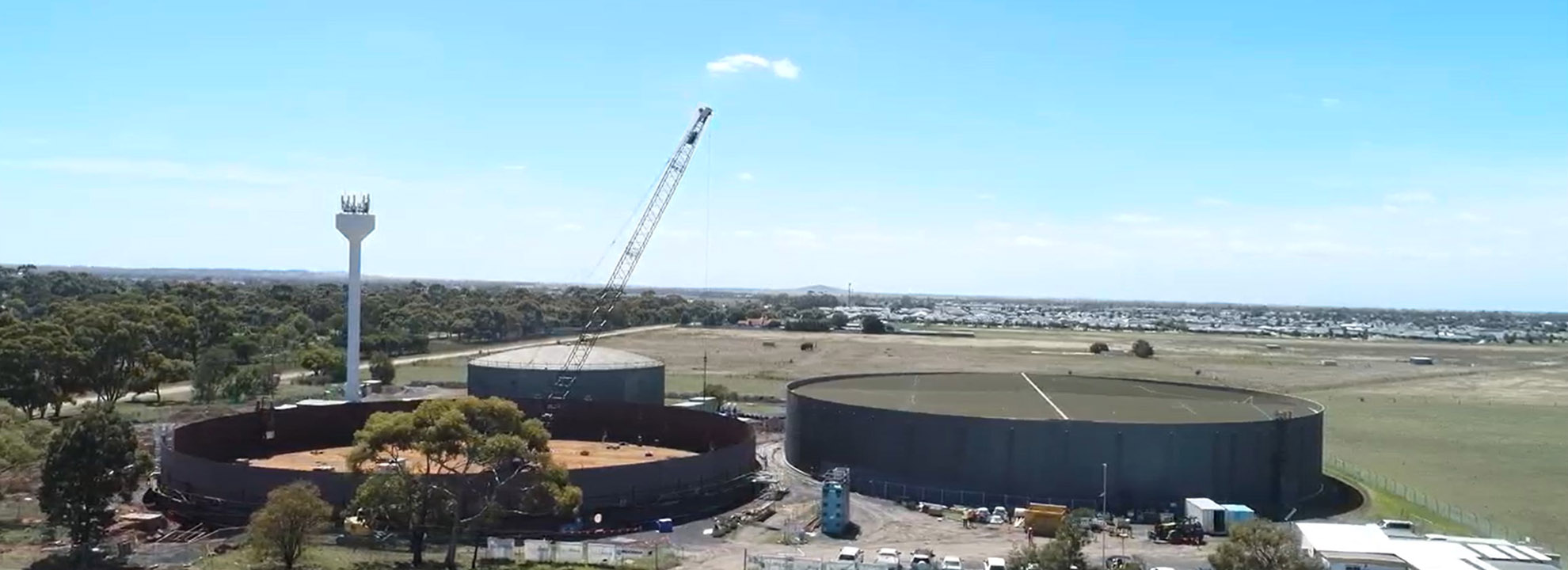 An aerial view of the Minns Road tank being constructed.